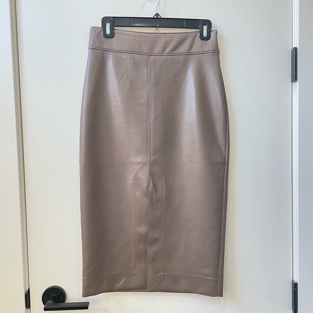 Babaton vegan leather midi skirt with front slit
